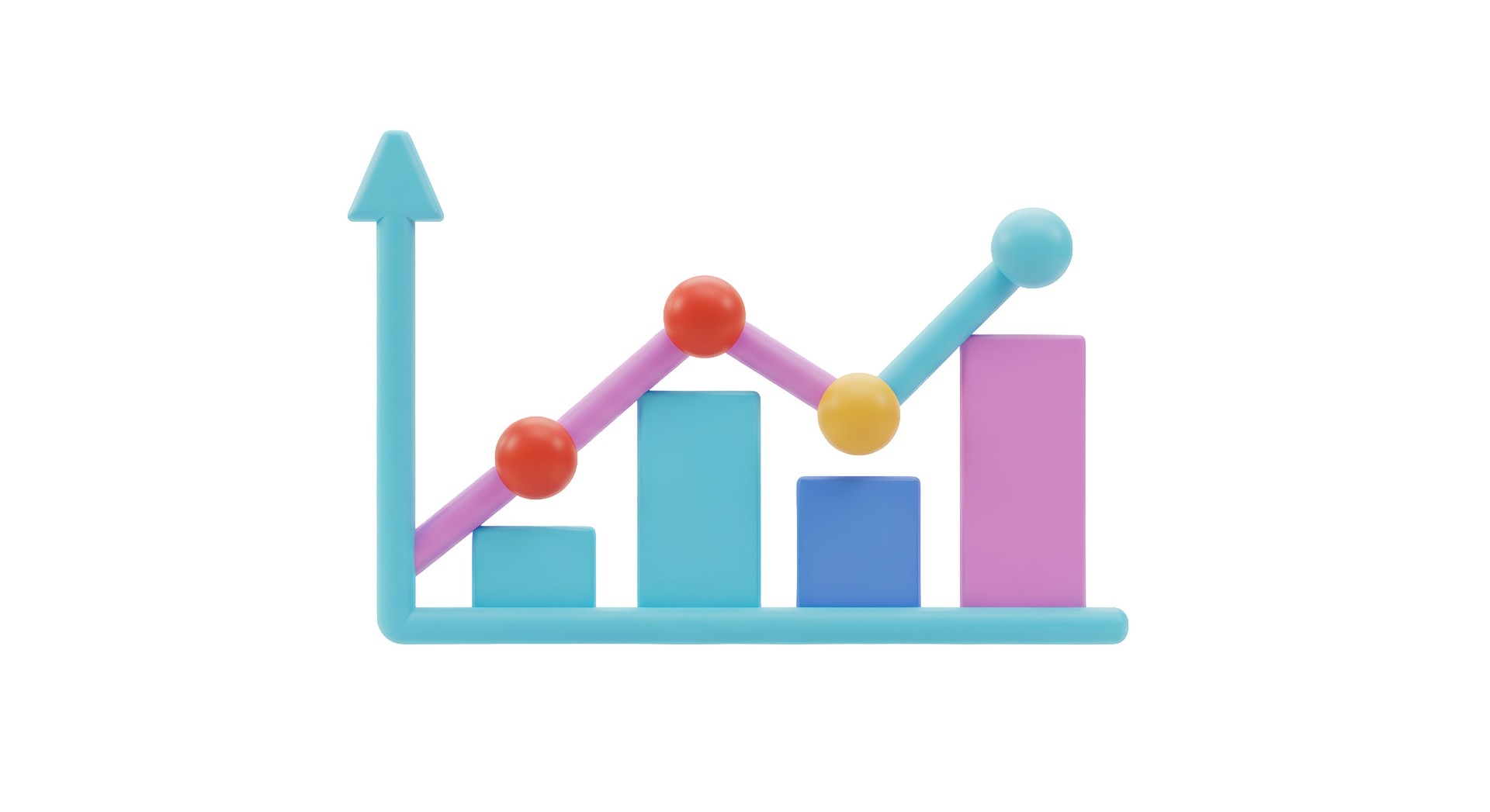 Isolated Colorful Bar Graph with Upward Trend and Spherical Markers